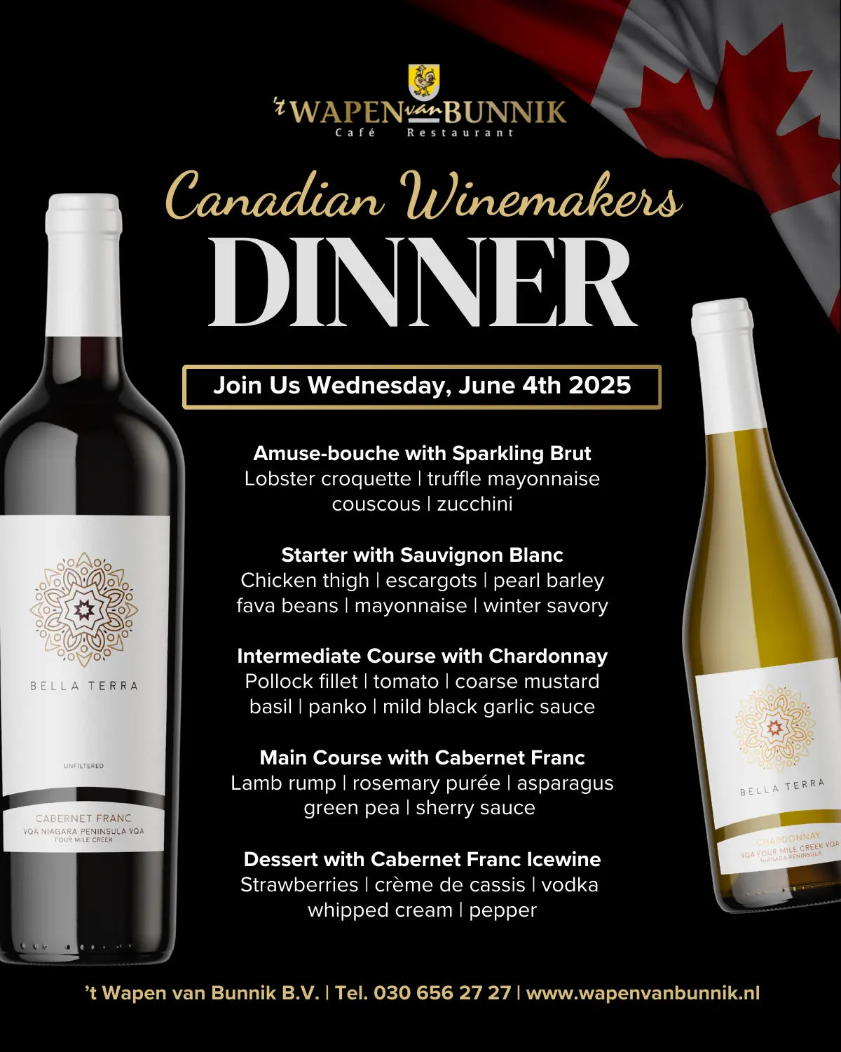 Dessertwijn Canadian-Winemakers-Dinner-in-t-Wapen-van-Bunnik IJswijnen.nl