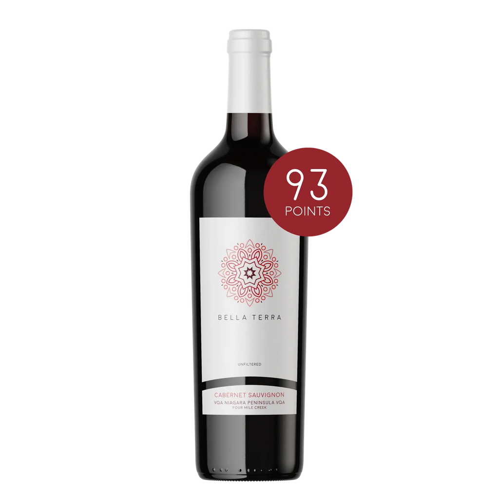 Canadese Cabernet Sauvignon 2020 van Bella Terra – krachtige rode wijn uit Niagara met tonen van zwarte bes, chocolade en kruidige afdronk.